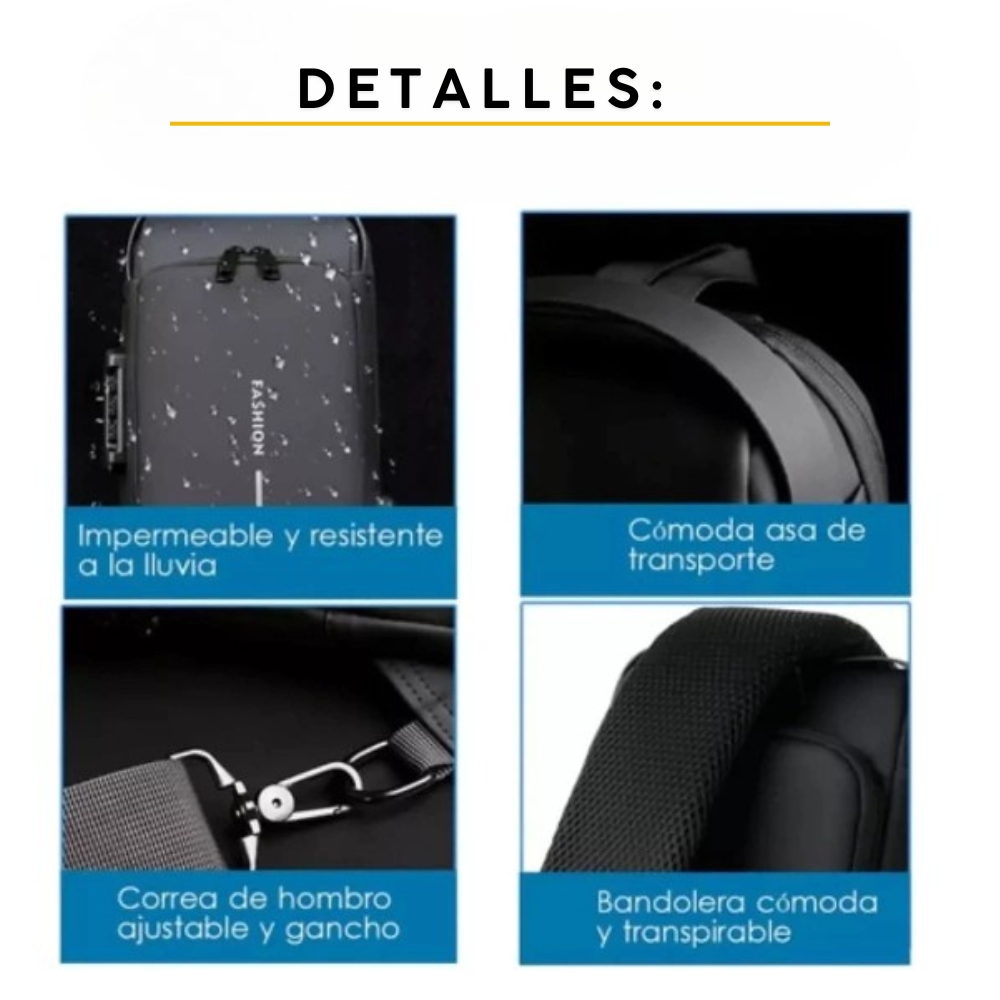 Mochila Bandolera Impermeable Antirrobo Marron