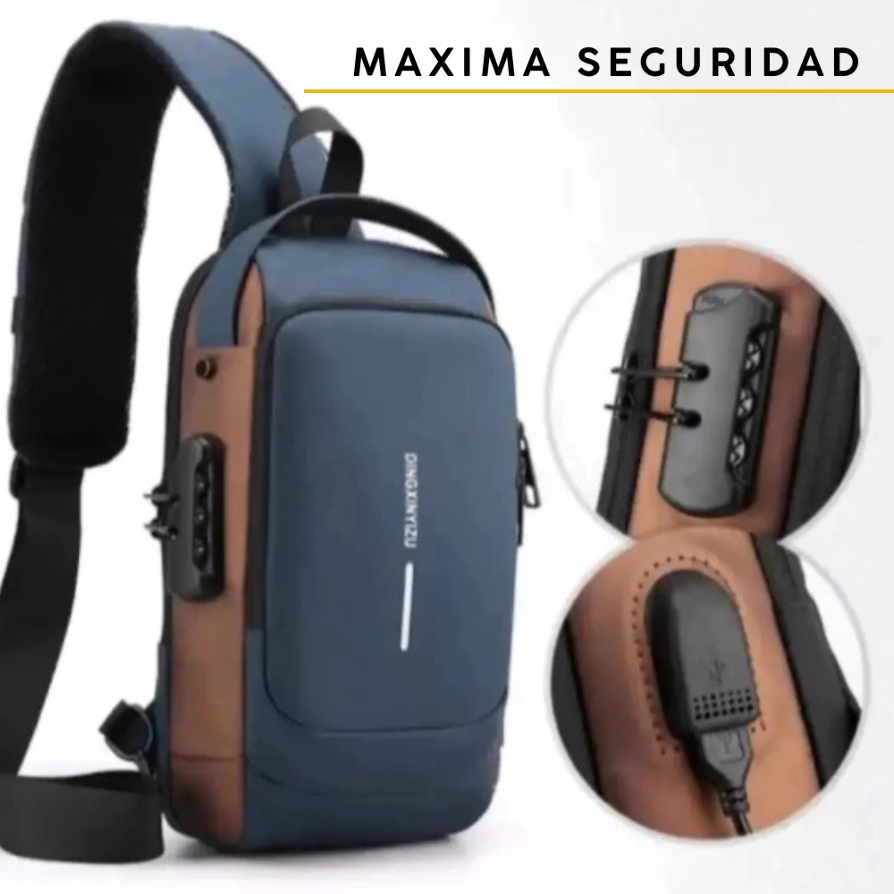 Mochila Bandolera Impermeable Antirrobo Marron